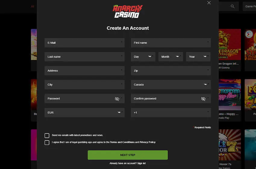 anarchy casino new player login