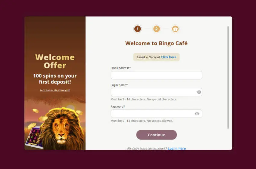 bingocafe casino new player login
