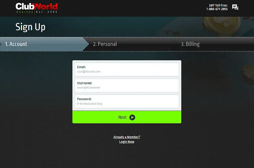 club world casino new player login