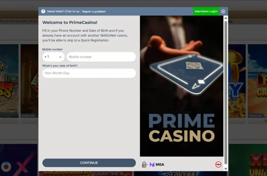 prime casino n ew player login