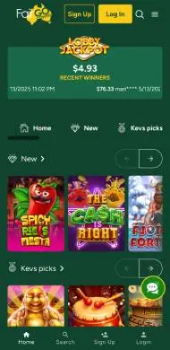 Fair Go Casino homepage showcasing $1,000 welcome bonus and game categories