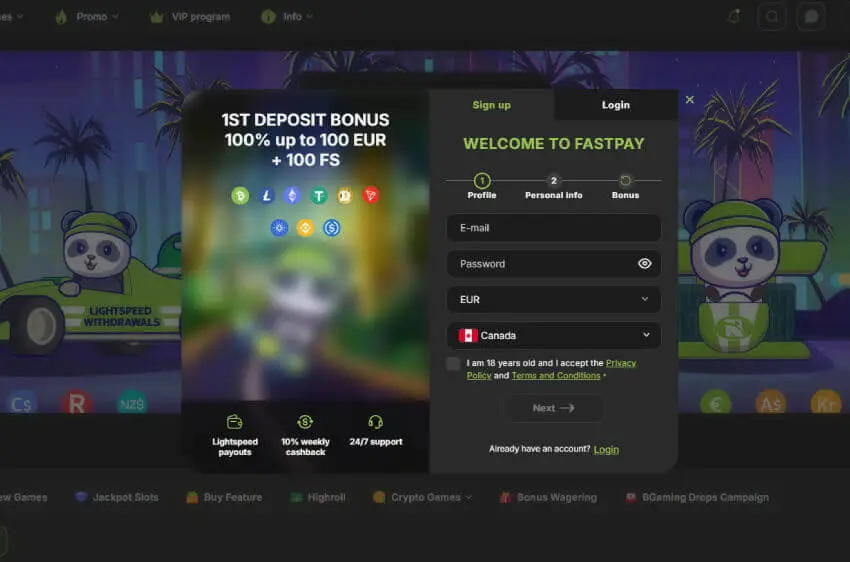 fastpay casino new player login