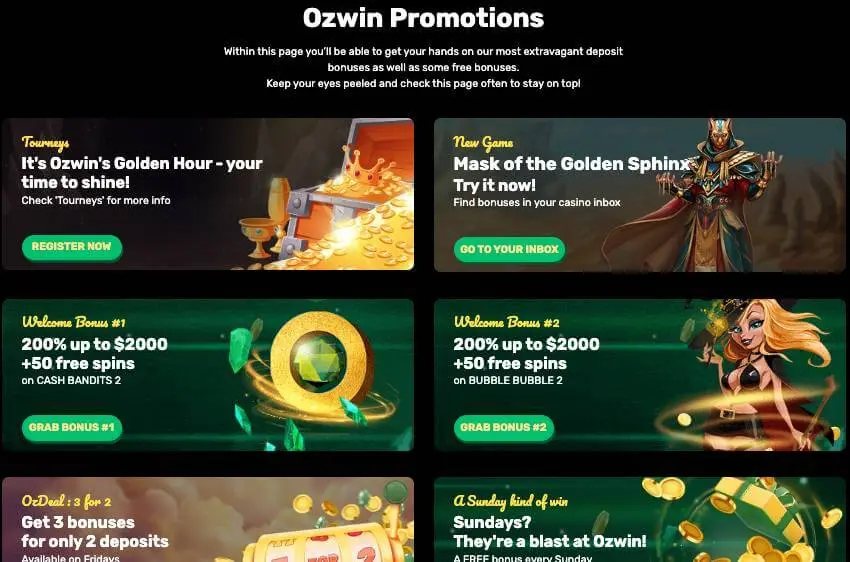 Ozwin casino review image of promotions