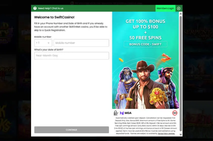 swift casino new player login