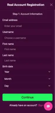CandyLand Casino registration screenshot