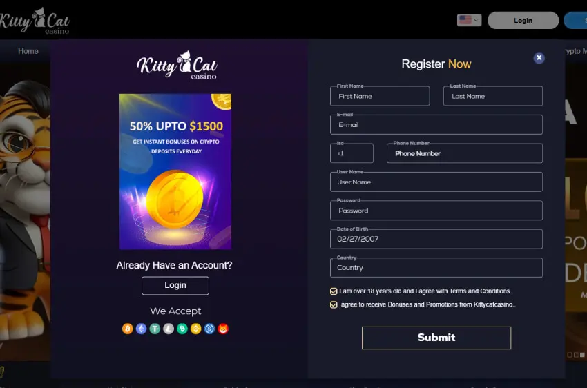 kittycat casino new player login
