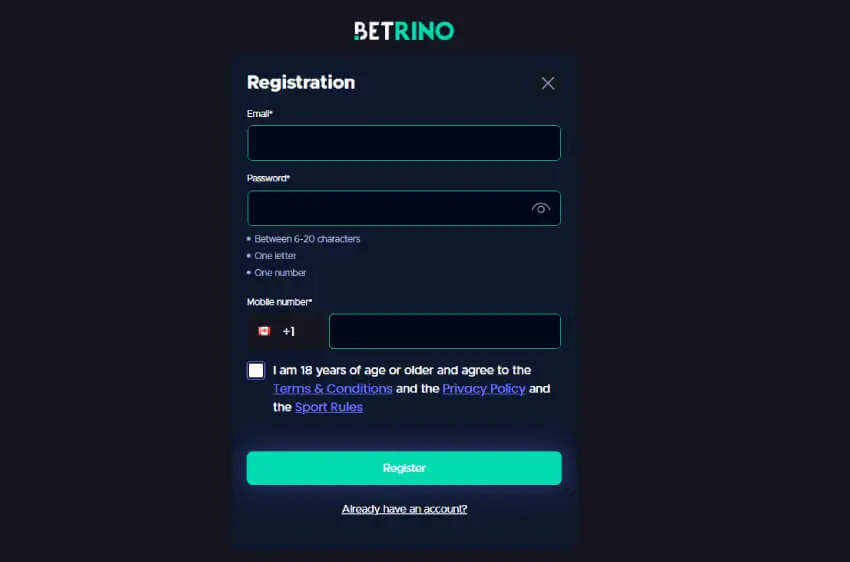 betrino casino new player login