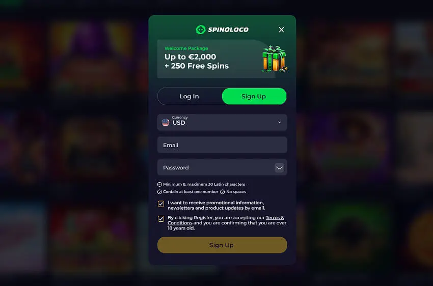 spinoloco casino new player login