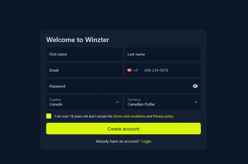 winzter casino new player login