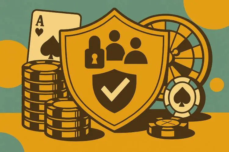 Illustration of a casino management award scene with a trophy, clipboard checklist, and casino-themed props, symbolizing Hard Rock and Seminole Gaming’s 2025 Best Managed Company recognition.