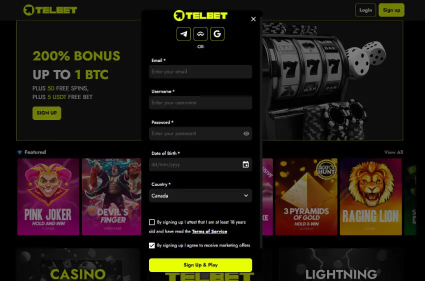 telbet casino new player login