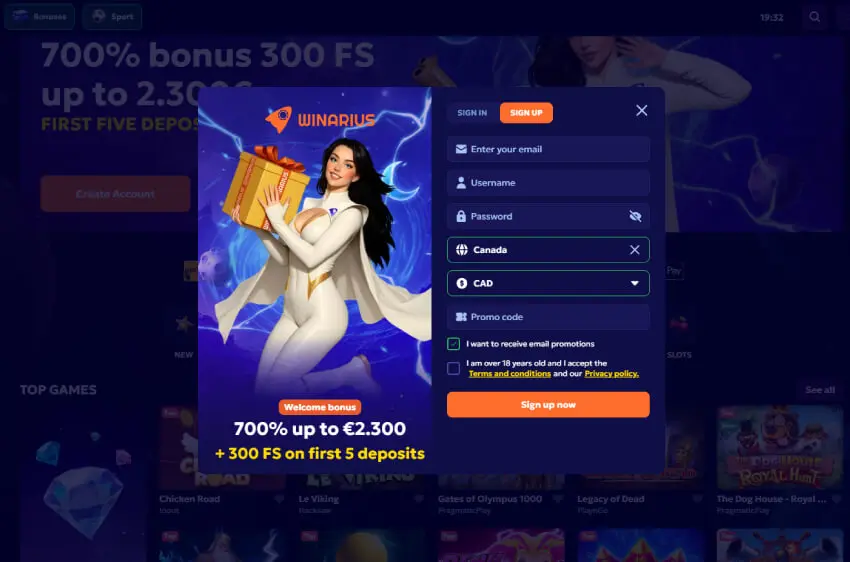 winarius casino new player login