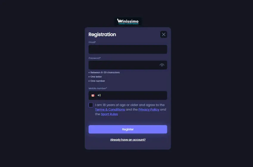 winissimo casino new player login
