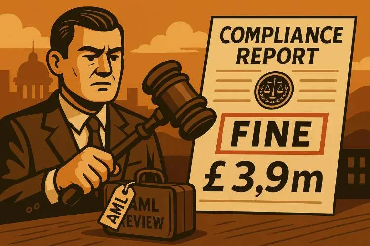 An illustration of a large gavel striking down beside gambling-related icons, symbolizing regulatory action in the online casino industry.