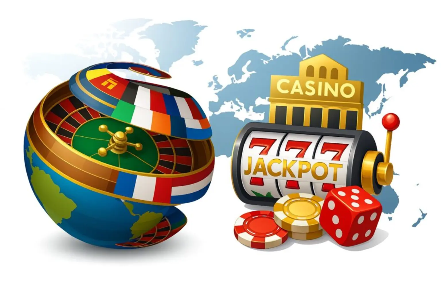 illustration of a world globe and slot machine