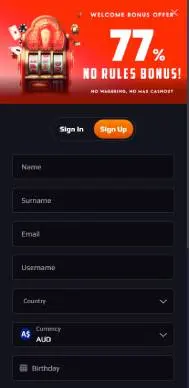 Blaze Spins Casino signup screenshot