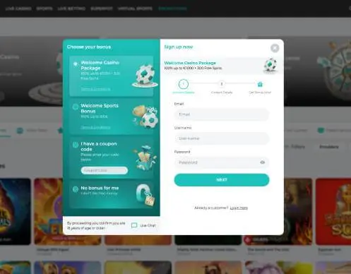 Spinoli Casino registration screenshot