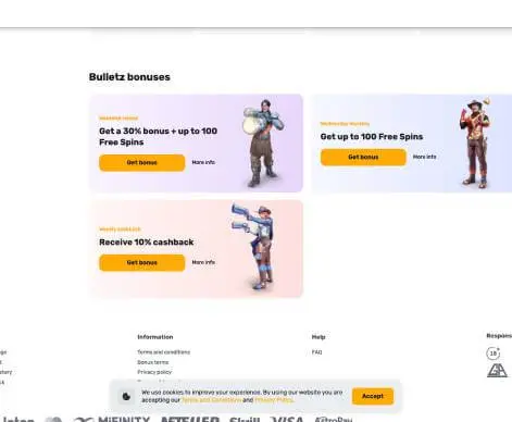 Bulletz Casino promotions screenshot