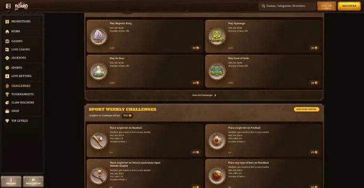 Lizaro Casino challenges screenshot