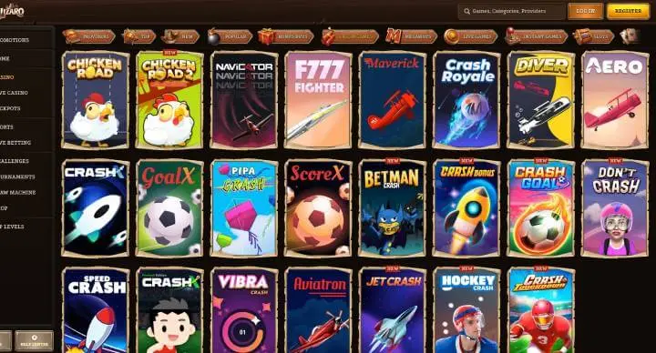 Lizaro Casino crash games screenshot