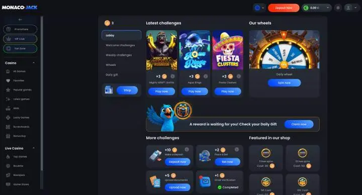 MonacoJack Casino challenges screenshot