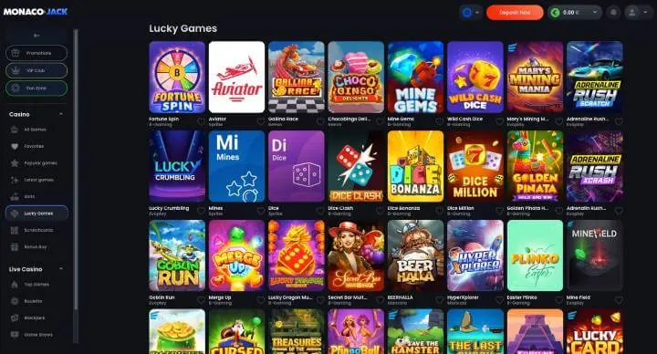 MonacoJack Casino lucky games screenshot