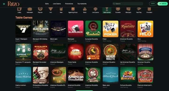 Ritzo Casino table games screenshots