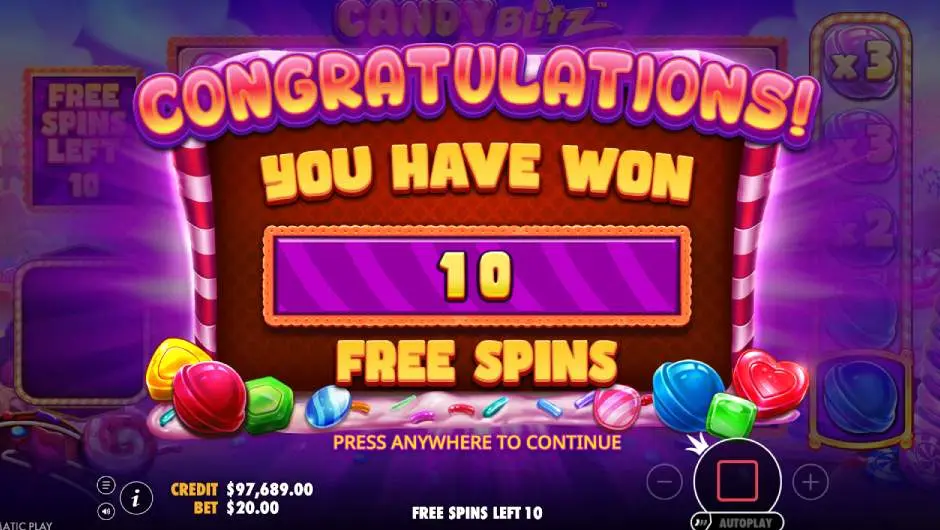 Candy Blitz Free Spins Win screen